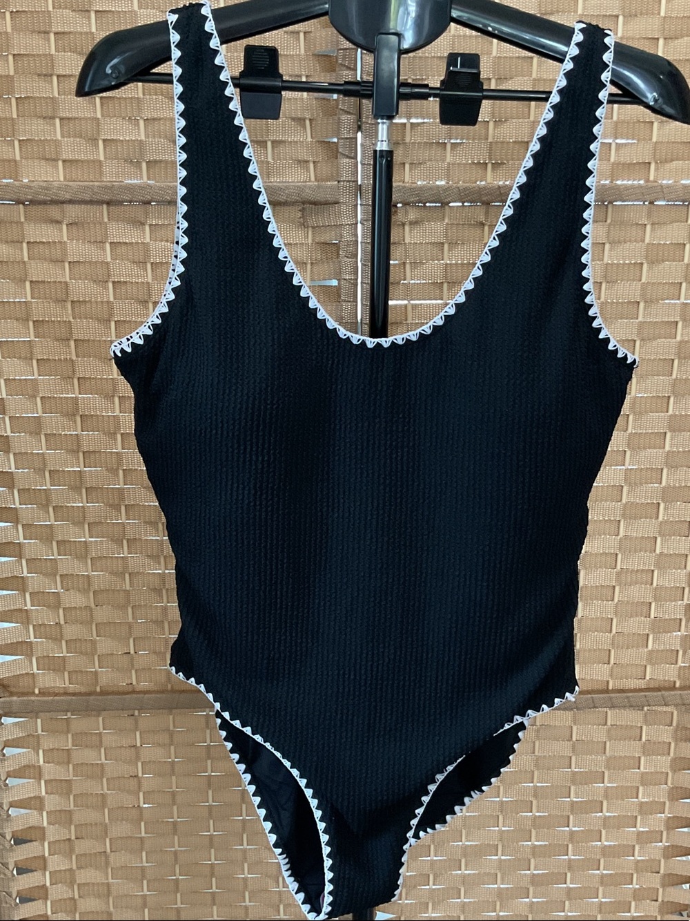 Betsey Johnson Black One-Piece Swimsuit with White Trim
